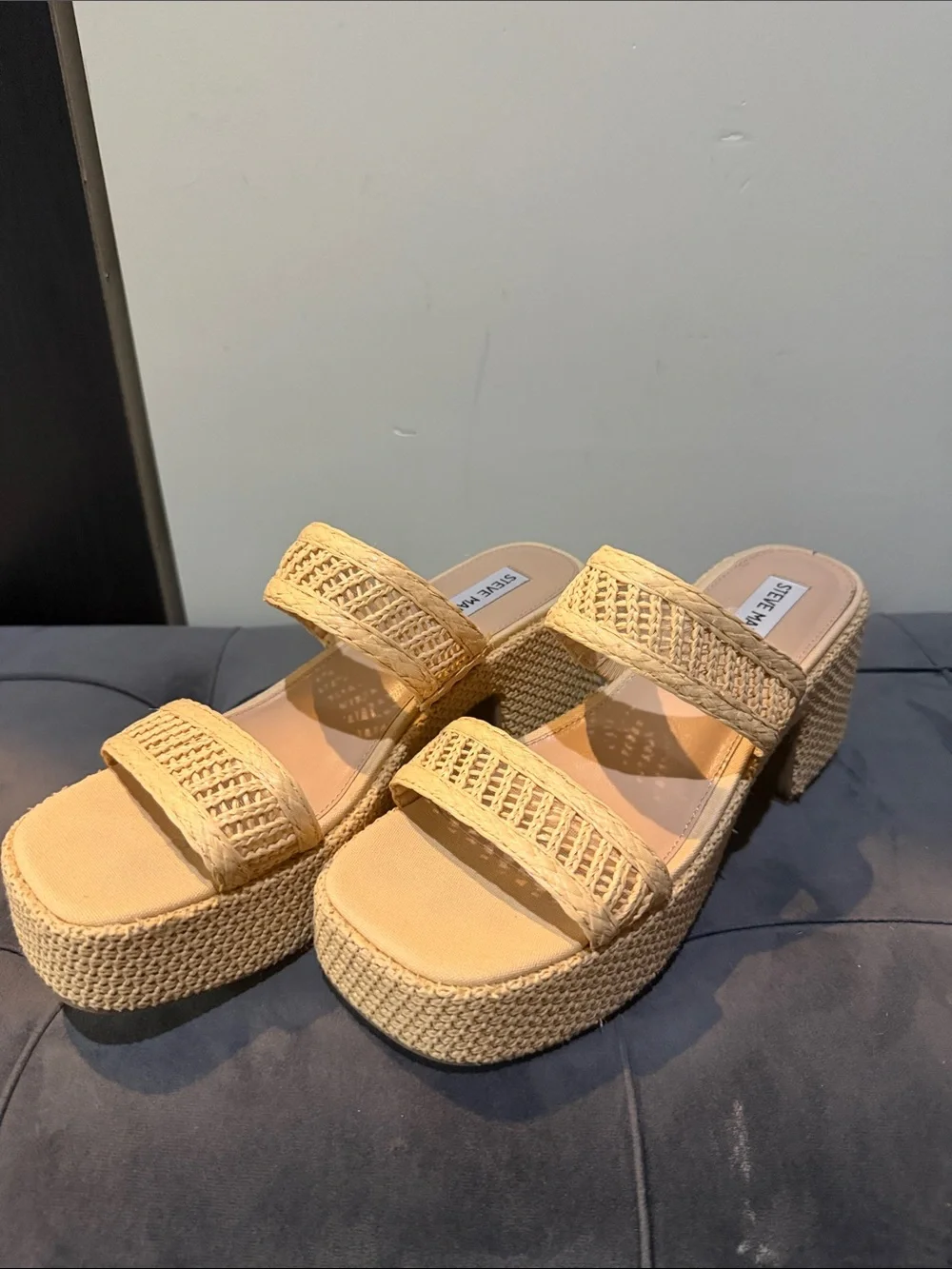 Steve Madden Tan Woven Platform Double-Strap Heels
